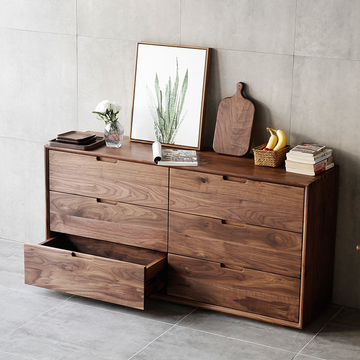 北欧实木六斗柜黑胡桃木储物柜现代简约八抽柜橡木组合家具定制