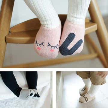 韩版可爱宝宝地板袜船袜 不对称婴儿袜子防滑点胶儿童袜子无荧光