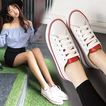 2016夏韩版系带女鞋低帮透气小白鞋女平底运动鞋休闲鞋板鞋女单鞋