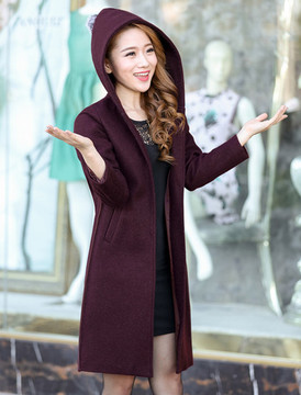 毛呢大衣女中长款带帽加厚2016冬季新品韩版通勤长袖呢子羊绒外套