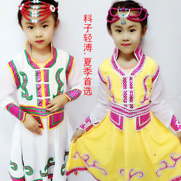蒙古袍儿童女孩舞蹈演出服新款蒙古女童裙袍夏天夏季款跳舞蒙古服