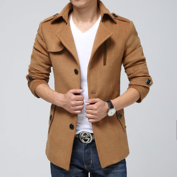 男风衣外套中长款青少年学生韩版修身型加厚款毛呢子大衣秋冬季潮