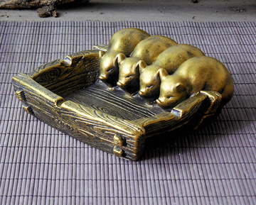 烟灰缸创意客厅家居饰品仿铜新中式个性装饰原创小猪烟灰缸礼品