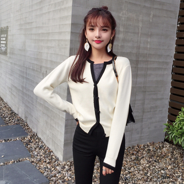 2016秋季新款包扣短款长袖针织开衫女装韩版针织毛衣开衫外套