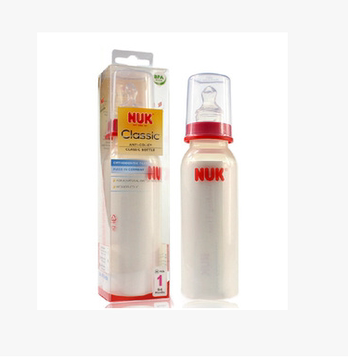 NUK 标准口径PP清色奶瓶 带硅胶2号中圆孔 240ml 婴儿PP奶瓶