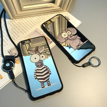 镜面反光镜子苹果iphone6s手机壳带挂脖子吊绳i6plus挂绳软硅胶套